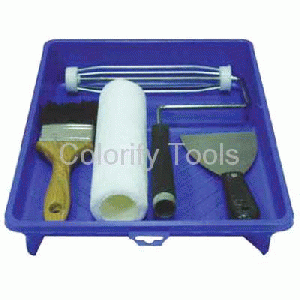 Painting Tools: paint roller, paint brush, paint tray, extension pole, trowel